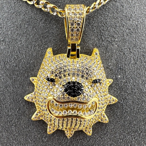 Iced out 18K Gold Plated over 925 Soild Sterling Silver Pitbull Necklace - Picture 2 of 9